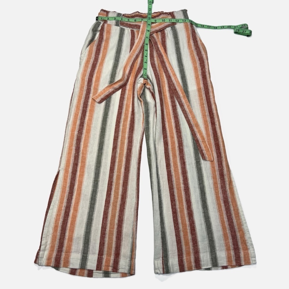 Indigo Rein Soft Linen Striped Wide Leg Cropped Pants Split Hem Womens size M - Picture 4 of 8